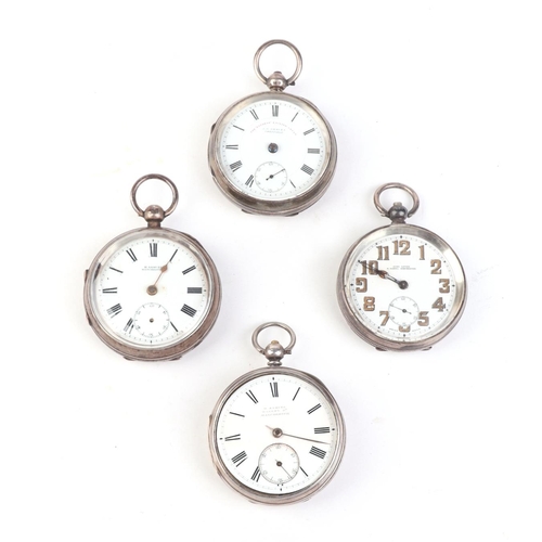 485 - A group of silver cased open faced pocket watches, various dates and maker's marks (4).