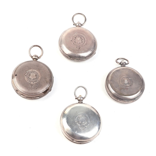 485 - A group of silver cased open faced pocket watches, various dates and maker's marks (4).