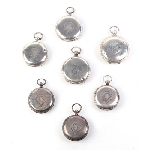 486 - A group of seven silver cased open faced pocket watches, various dates and maker's marks (7).