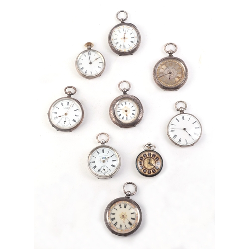 488 - A group of nine silver cased open faced pocket watches, various dates and maker's marks (9).