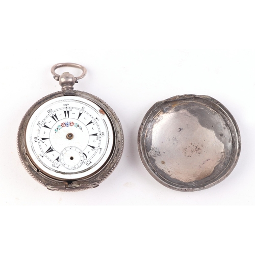 491 - A silver and enamel cased full hunter pocket watch for the Persian market, the case with an enamel p... 