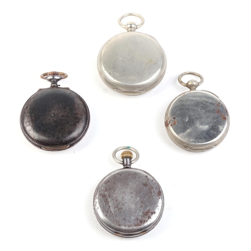 492 - A group of four open faced pocket watches to include an alarm pocket watch in gun metal case (4).