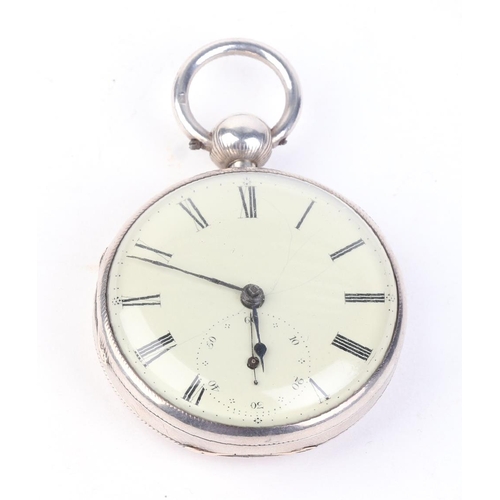 494 - A 19th century silver cased open faced pocket watch, the white enamel dial with Roman numerals and s... 