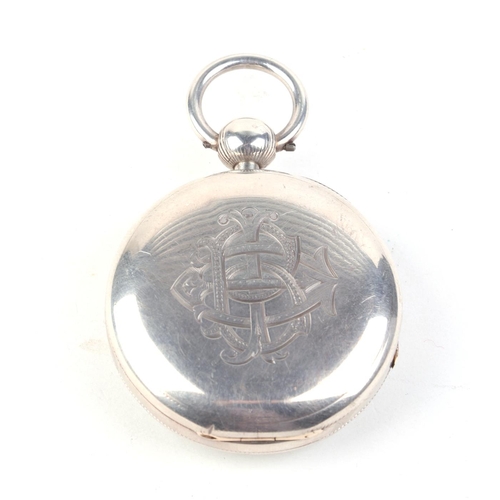 494 - A 19th century silver cased open faced pocket watch, the white enamel dial with Roman numerals and s... 