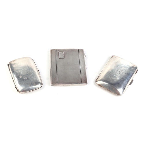 505 - Three silver cigarette cases, various dates and makers marks, 198g.