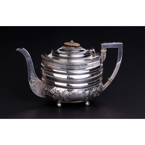 527 - A Victorian silver teapot with ivory spacers and finial, Dublin 1890, 576g. Submission reference 665... 