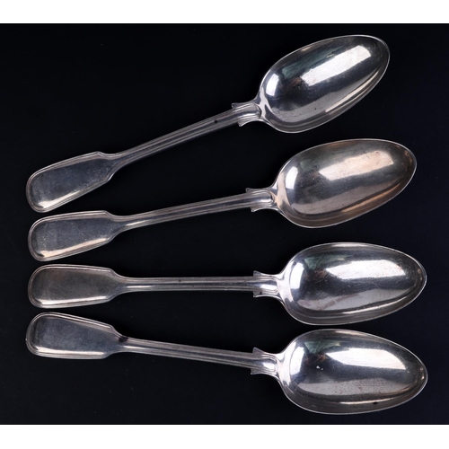 540 - Four Victorian silver fiddle pattern serving spoons, London 1841, 385g (4).