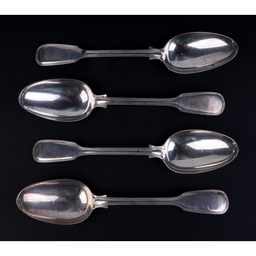 540 - Four Victorian silver fiddle pattern serving spoons, London 1841, 385g (4).