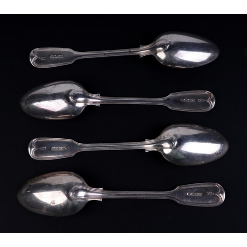 540 - Four Victorian silver fiddle pattern serving spoons, London 1841, 385g (4).