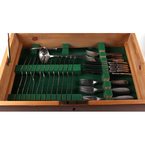 541 - A Georg Jensen Mitra twelve-person canteen of stainless steel cutlery comprising twelve dinner knive... 