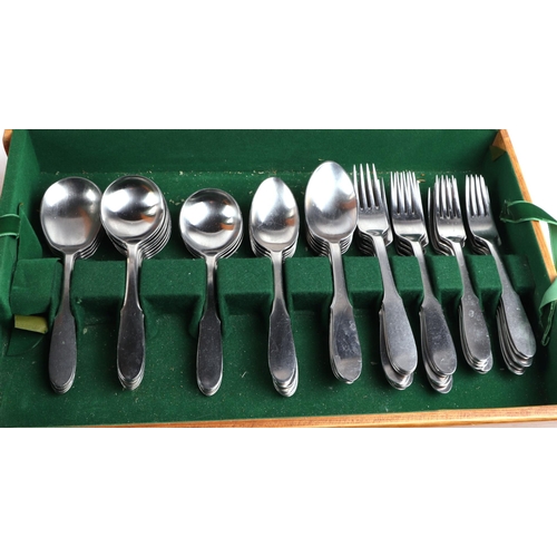 541 - A Georg Jensen Mitra twelve-person canteen of stainless steel cutlery comprising twelve dinner knive... 