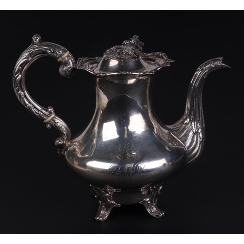 551 - An early Victorian four-piece silver tea set, initialled, London 1846 and maker's mark for Samuel Ha... 