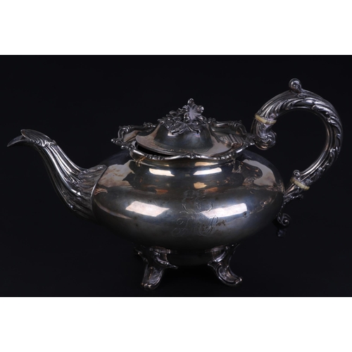 551 - An early Victorian four-piece silver tea set, initialled, London 1846 and maker's mark for Samuel Ha... 