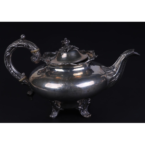 551 - An early Victorian four-piece silver tea set, initialled, London 1846 and maker's mark for Samuel Ha... 