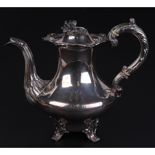 551 - An early Victorian four-piece silver tea set, initialled, London 1846 and maker's mark for Samuel Ha... 