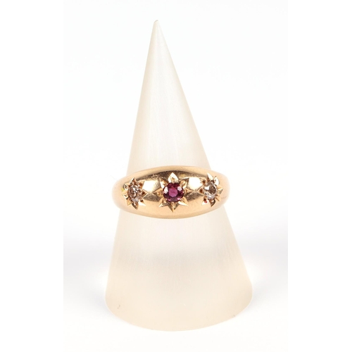 592 - An 18ct gold, ruby and diamond gypsy ring, approx UK size L, 3.8g