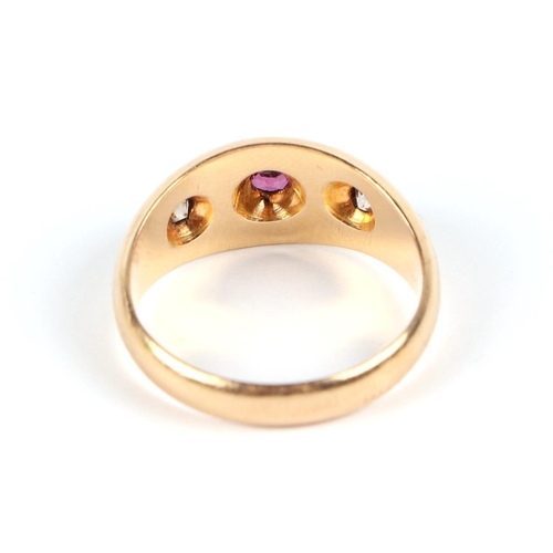 592 - An 18ct gold, ruby and diamond gypsy ring, approx UK size L, 3.8g