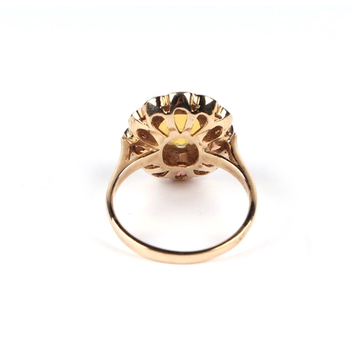 598 - A 9ct gold opal cluster ring, approx UK size M, 3.4g, together with it's original 1991 purchase reci... 