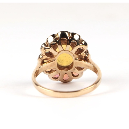 598 - A 9ct gold opal cluster ring, approx UK size M, 3.4g, together with it's original 1991 purchase reci... 