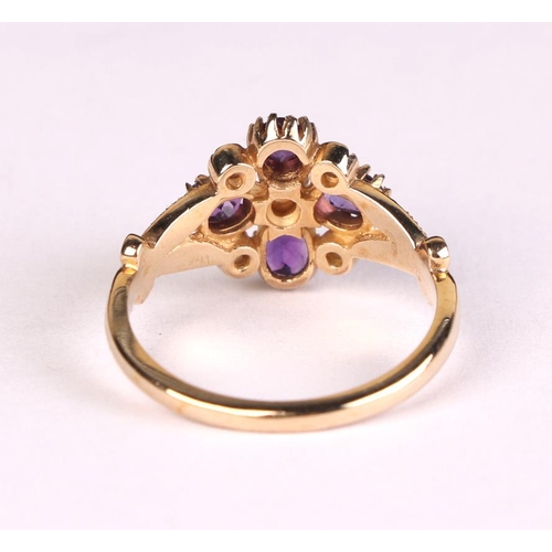 610 - A 9ct gold amethyst and pearl ring, approx UK size O, 3g.