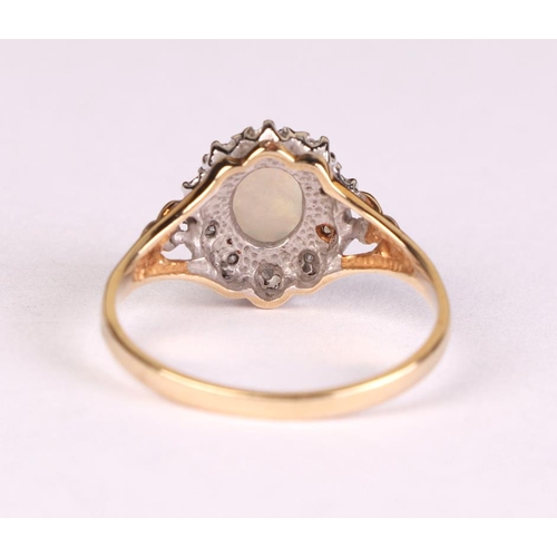 612 - A 9ct gold opal and diamond cluster ring, approx UK size M, 1.9g.