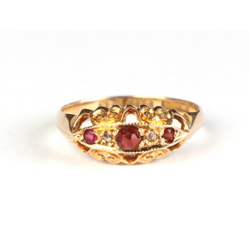 617 - An 18ct gold ruby and diamond gypsy style ring, approx UK size N, 2.8g.