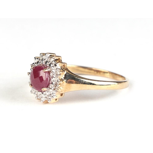 618 - A 9ct gold ruby and diamond cluster ring, approx UK size T, 3g.