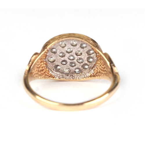 619 - A 9ct gold diamond set panel ring, approx UK size Q, 4g.