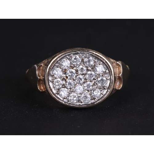 619 - A 9ct gold diamond set panel ring, approx UK size Q, 4g.