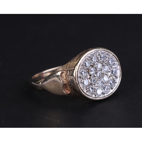 619 - A 9ct gold diamond set panel ring, approx UK size Q, 4g.