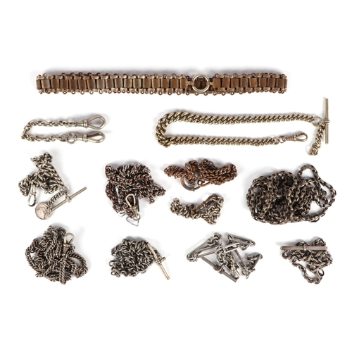 629 - A quantity of white metal and silver plated Albert pocket watch chains.