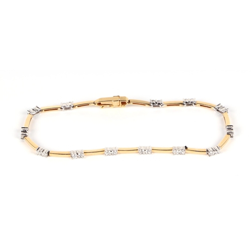 631 - An 18ct gold diamond set bracelet, 7.4g.
Length- 7.5inches