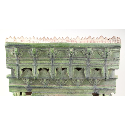 653 - A Chinese green glazed pottery altar, 30cms wide; together with a Chinese pottery funereal figure, 2... 