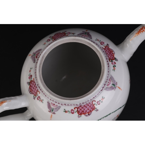 687 - A late 18th century Chinese hard paste porcelain teapot and cover decorated with flowers.