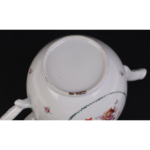 687 - A late 18th century Chinese hard paste porcelain teapot and cover decorated with flowers.