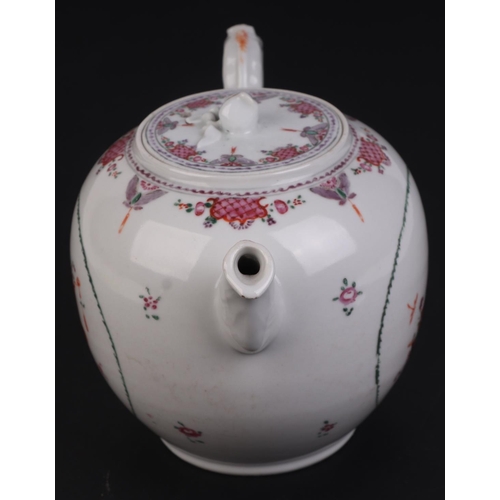 687 - A late 18th century Chinese hard paste porcelain teapot and cover decorated with flowers.