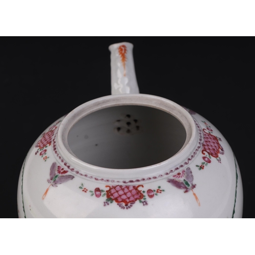 687 - A late 18th century Chinese hard paste porcelain teapot and cover decorated with flowers.