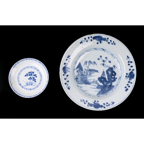 688 - A Chinese Nanking Cargo porcelain blue & white tea bowl and saucer, bears Christies lot label 5528; ... 