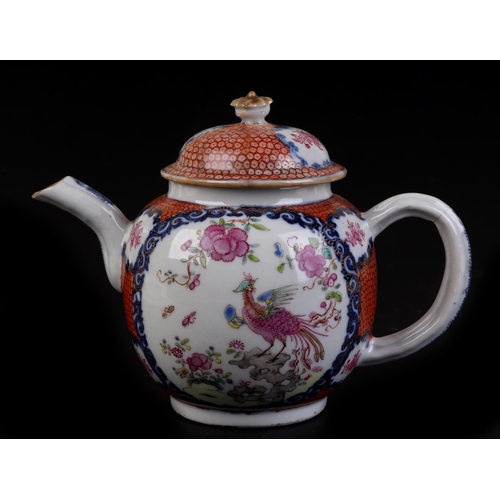 704 - A Chinese famille rose teapot decorated with birds and flowers, 13cms high.Condition ReportThe cover... 