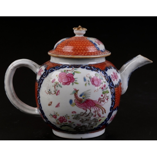 704 - A Chinese famille rose teapot decorated with birds and flowers, 13cms high.Condition ReportThe cover... 