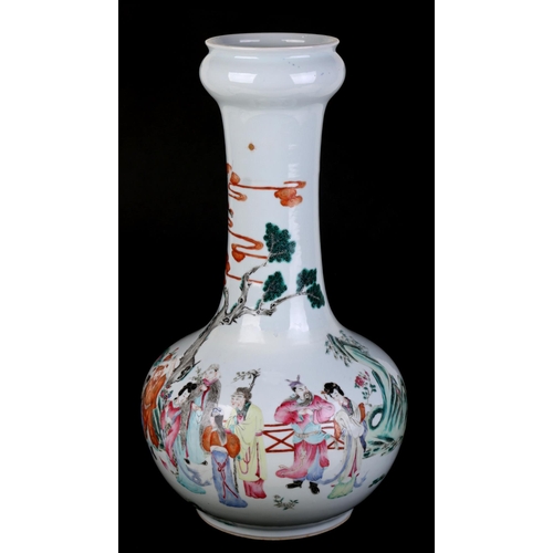 711 - A large Chinese famille rose bottle vase decorated with figures on a terrace, 43cms high.Condition R... 