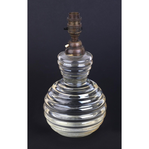 723 - A vintage glass table lamp, 28cms high.