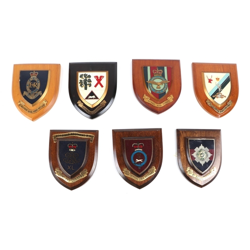 73 - Twelve military wall shields and plaques including: Royal Ghurka Rifles, Royal Air Force, Battle of ... 