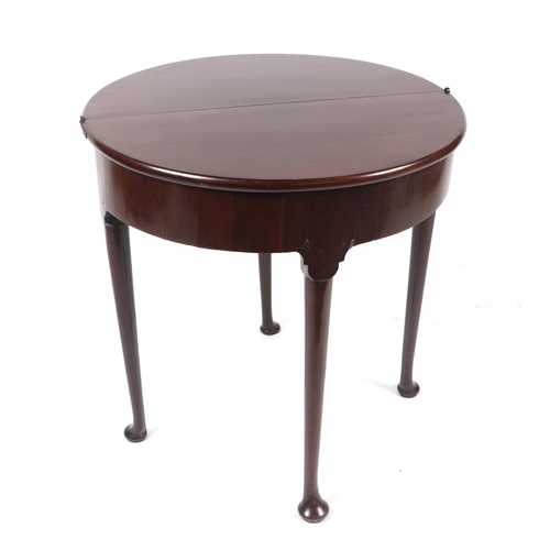 748 - A 19th century mahogany demi-lune tea table with frieze drawer, on tapering cabriole legs with pad f... 