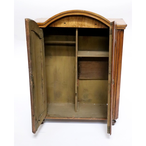 753 - A French vintage miniature walnut and rosewood doll's armoire with interior shelves and clothes rail... 