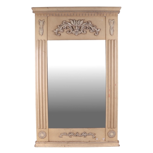 768 - A white painted 19th century style Pier mirror, overall 59 by 93cms.