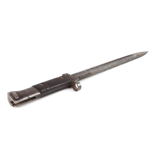 83 - A WWII Czechoslovakian VZ98/22 Mauser bayonet in its steel scabbard. Marked to the ricasso CSZ O. Bl... 