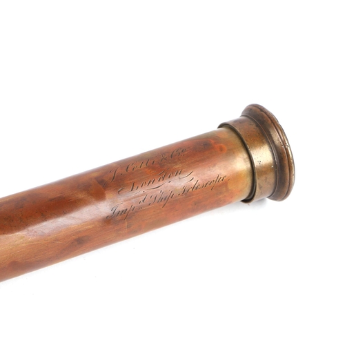 97 - A 19th century wood and brass one-draw ship's telescope by 'J Celti & Co, London, 75cms long extende... 