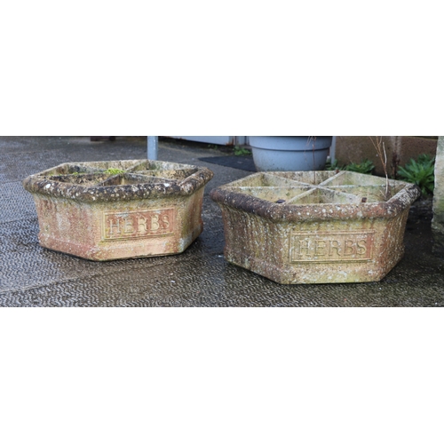 6 - A pair of hexagonal sectioned stoneware herb planters, 61cm wide (2).