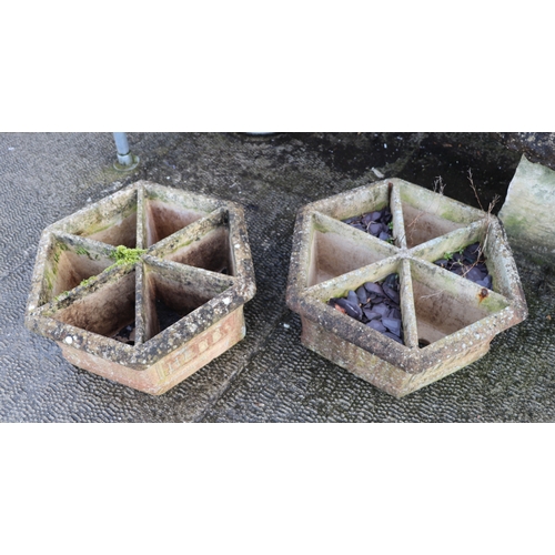 6 - A pair of hexagonal sectioned stoneware herb planters, 61cm wide (2).